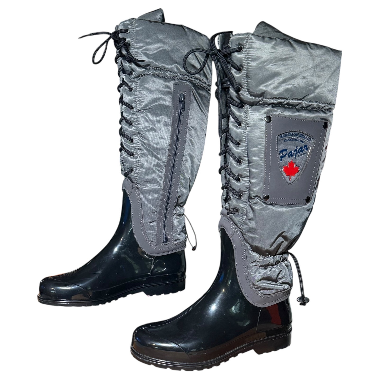 Pajar Canada Wolseley Gray Black Waterproof Rain Winter Boots Womens 38 New